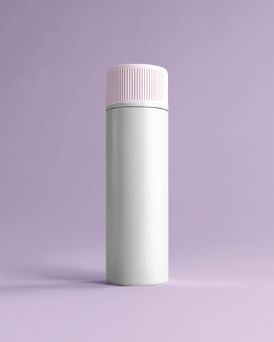 Elegant Cosmetic Bottle Mockup White Skincare Container With Soft Pink Cap On Pastel Purple Background