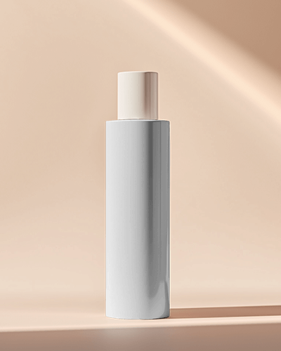 Luxury Cosmetic Bottle Mockup Tall White Container On Warm Beige Background With Soft Lighting