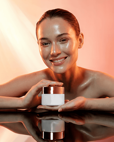 Natural Beauty Skincare Mockup Stunning Woman Holding Organic Cosmetic Jar With Reflective Surface