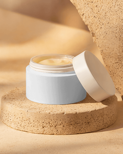 Premium Night Skincare Mockup Elegant Cosmetic Jar On Textured Beige Background