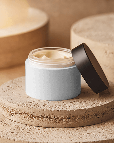 Sophisticated Cosmetic Jar Mockup Luxury Makeup Skincare Packaging On Textured Stone