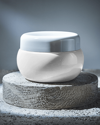 Open Cosmetic Jar Mockup Metallic Lid Reflecting Natural Light With Rich Green Cream Texture