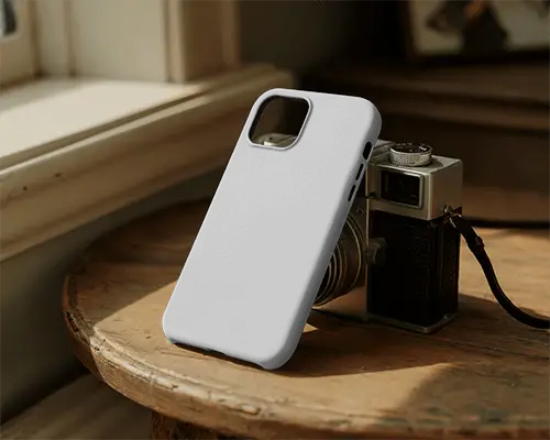 Minimalistic Phone Cover Mockup Featuring Plain Smooth Textured Protective Case Design