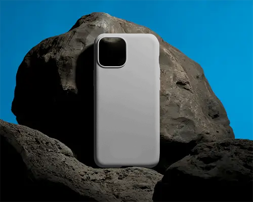 Realistic Smartphone Cover Mockup On Rock Texture With Simple Clean Design