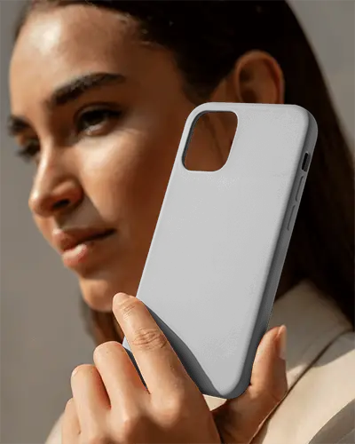Woman Holding Minimalist Phone Cover Mockup For Modern Accessory Brand Promotion
