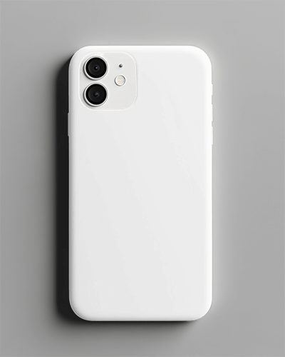 Clean Minimalist Phone Case Mockup White Design Template On Gray Background Soft Lighting 084