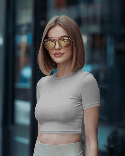 Urban Streetwear Crop Top Mockup Fashionable Female Model Wearing Sunglasses Modern City Backdrop Chic And Trendy 001