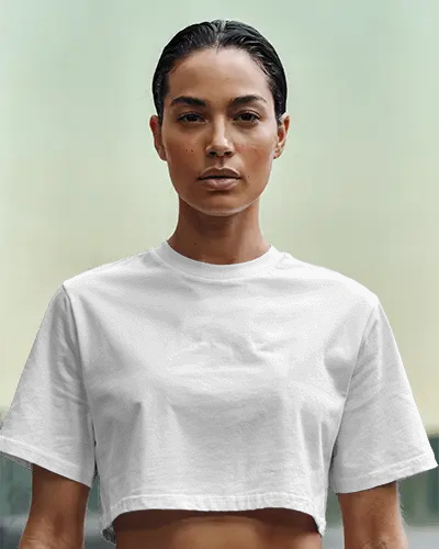 Modern Casual Style Crop Top Shirt Template Realistic Outdoor Model Shot For Fashion And Apparel Brands