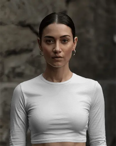 High Fashion Crop Template Exaggerated Sleeve Volume With Design Canvas On Terrazzo Background