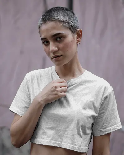 Monochrome Minimalist Crop Top Mockup Model In Studio With Clean Lines And Neutral Tones Modern Sleek Aesthetic