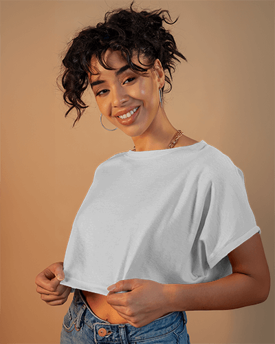 Modern Casual Crop Top Mockup Teal Fabric Bold Text Design Hashtag Family Squad Sticker Style Graphic