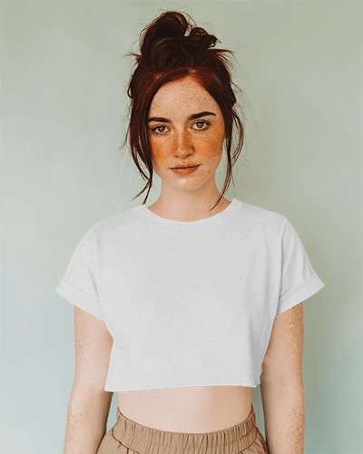 Urban Adventure Crop Top Mockup Trendy Green Fabric With Bold Graphic Design Worn By Naturally Stunning Female Model