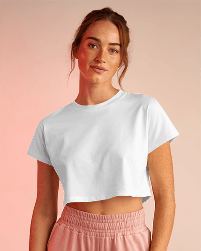 Vibrant Purple Crop Top Mockup Female Model In Soft Pink Lighting Modern Urban Graffiti Design Stylish And Trendy Look