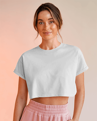 Fashionable Feminine Crop Top Mockup Retro Daisy Print Soft Matte Fabric Dusty Pink Tone With Warm Lighting