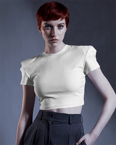 Modern Stylish Crop Top Mockup Female Model With Short Hair And Confident Expression
