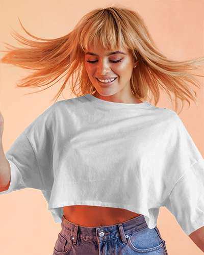 Joyful Expression Crop Top Mockup Female Model Showcasing Dynamic Movement And Vibrant Vibes