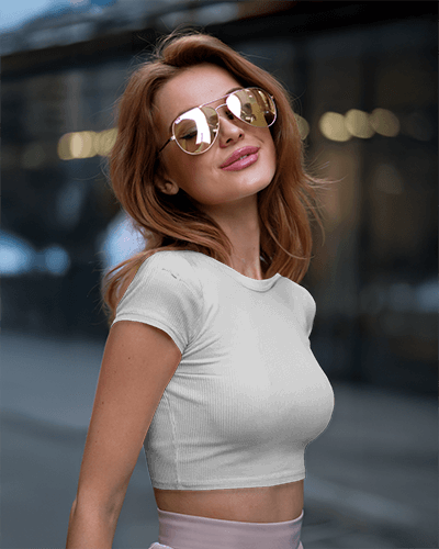 Nightlife Glow Crop Top Mockup Stylish Female Model In Aviator Sunglasses City Lights Bokeh Modern And Trendy 006