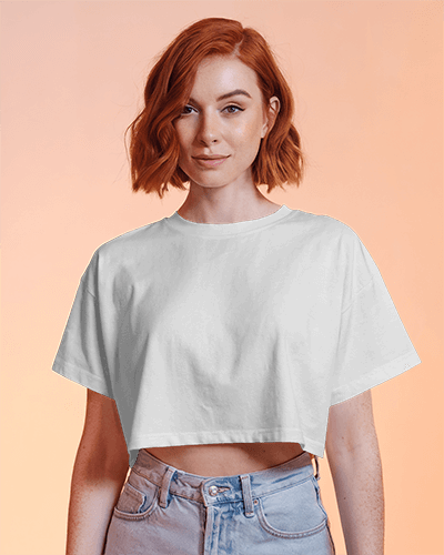 Casual Cool Crop Top Mockup Modern Woman In Confident Pose Showcasing Stylish Graphic Print And Bold Look