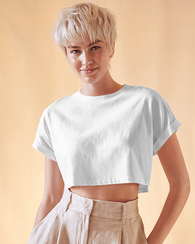 Modern Fashion Crop Top Mockup Female Model In Stylish Casual Outfit With Trendy Graphic And Relaxed Look