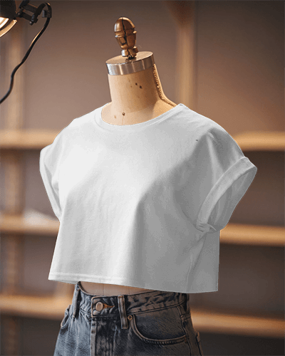 High Fashion Casual Crop Top Mockup Trendy Urban Style With Bold Graphic Print And Modern Aesthetic