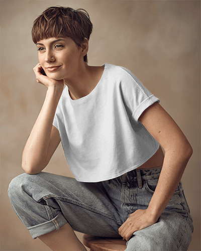 Stylish Crop Top Mockup Woman In Contemporary Casual Fashion With Bold Typographic Print