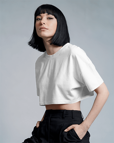 Stylish Crop Top Mockup Female Model Exuding Confidence In Trendy Modern Fashion Look