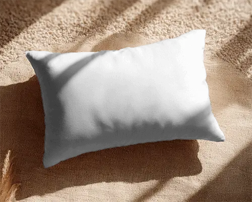 Soft Rectangular Pillow Mockup Placed On Ruched Textile Surface With Dappled Sunlight Effect