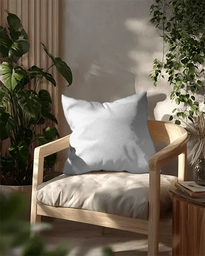 Cozy Luxury Cushion Mockup On Wooden Armchair For Modern Living Room Interior Decor Setup