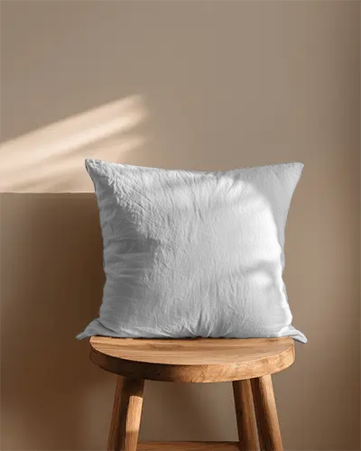 Soft Cushion Mockup On Wooden Stool For Home Decor And Comfortable Living Space Accessory