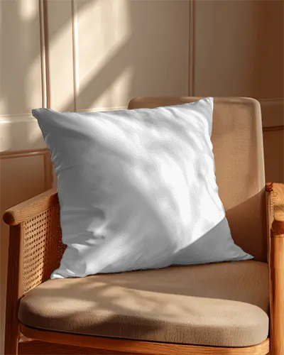 Soft Smooth Cotton Cushion Mockup Cover Placed On Wooden Chair For Home Living Room Comfort