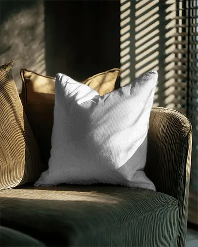 Elegant Cushion Mockup For Textile Design In Vibrant Light Shadow Play Interior