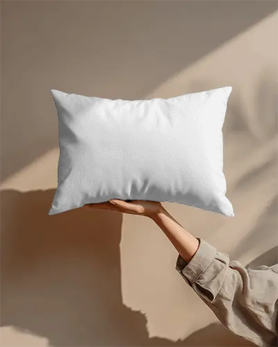 Realistic Hand Held Cushion Mockup For Modern Home Accessories And Lifestyle Products