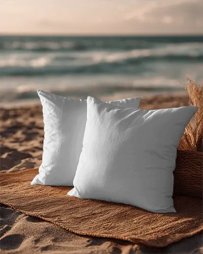 Premium Outdoor Cushion Mockup On Textured Fabric Beach Background Perfect For Design