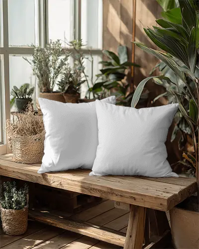 Cozy Modern Sofa Cushion Mockup With Natural Light And Green Plants Background For Home Decor