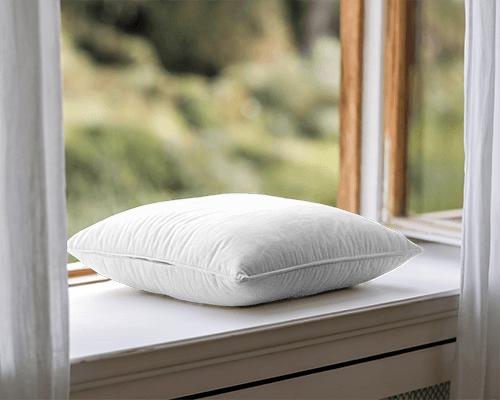 Sunlit Window Cushion Mockup Soft Pillow Resting On White Wooden Sill With Greenery View Cozy And Tranquil Ambience 027