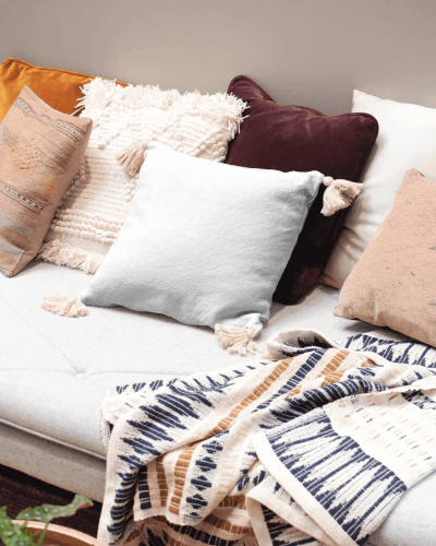 Simple Cushion Mockup On Textured Blanket