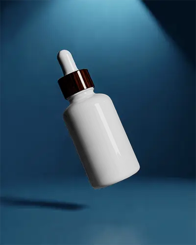 Sleek Glass Dropper Bottle Mockup With Reflective Surface On Dark Studio Background