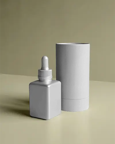 Premium Dropper Bottle Mockup With Rigid Cylinder Box For Luxury Skin Care Product Presentation