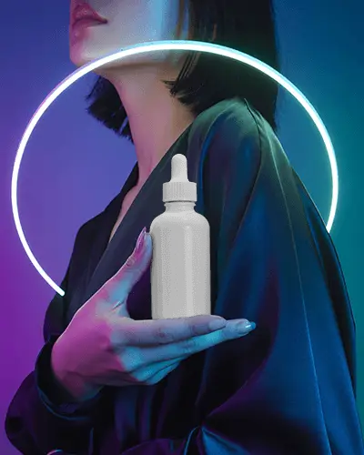 Neon Glow Dropper Bottle Mockup Modern Futuristic Aesthetic With Soft Color Lighting