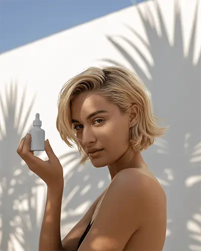 Sunlit Dropper Bottle Mockup Outdoor Minimal Scene With Soft Shadow Play