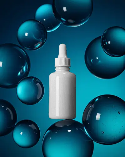 Cosmetic Dropper Bottle Mockupfloating Among Transparent Liquid Bubbles