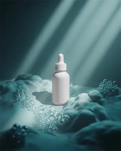 Minimalistic Dropper Bottle Mockup On Soft Surface With Light Shadow Effects For Brand Showcase