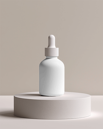 Dropper Bottle Mockup White Cap Minimalist Pedestal Neutral Background Skincare Packaging 023