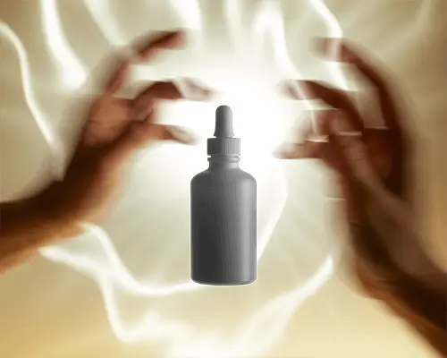 Essential Dropper Bottle Mockup With Glowing Background And Motion Hands Design