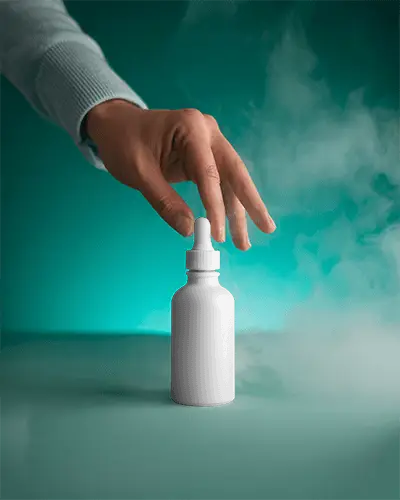 Hand Reach Dropper Bottle Mockup For Essential Oils Skincare Serum Packaging Presentations