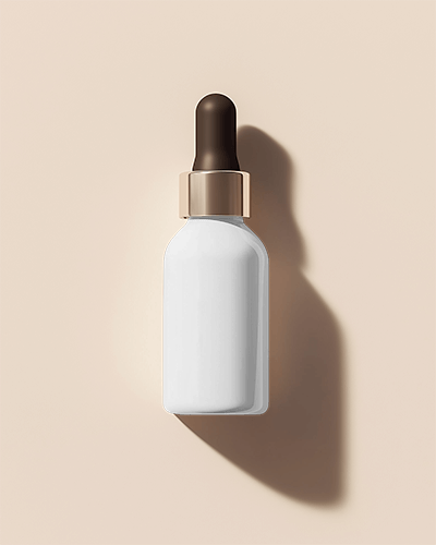 Dropper Bottle Mockup With Brown Rubber Top Golden Rim Soft Neutral Background 031