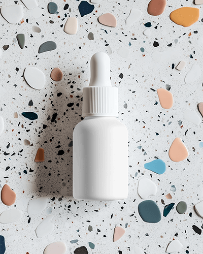 Dropper Bottle Mockup Modern Terrazzo Background With Colorful Chips Trendy And Artistic Skincare Packaging Design 035