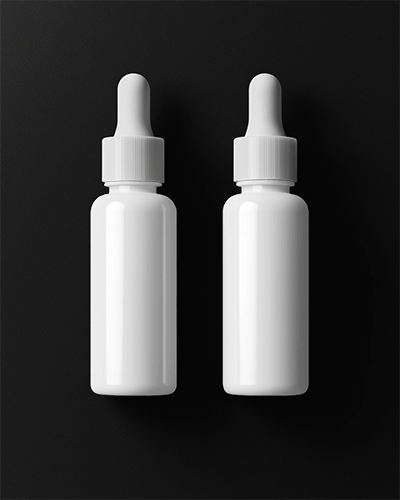 Dropper Bottle Mockup Front And Side View On Black Textured Background Minimal And Clean Design 040