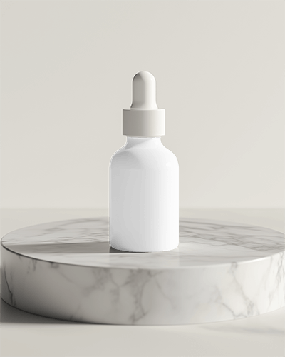 Dropper Bottle Mockup Minimal White Marble Platform Elegant Design 066