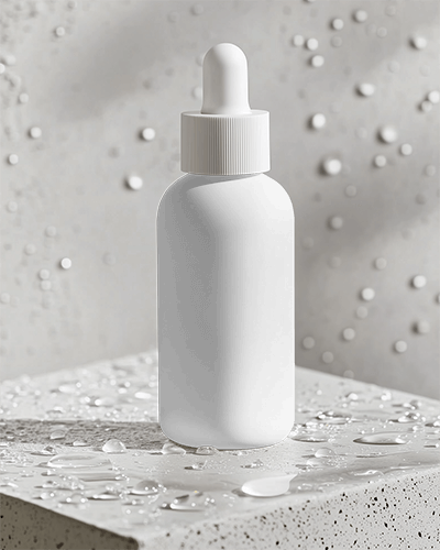 Dropper Bottle Mockup On Wet Stone Surface With Soft Light And Water Droplets 098